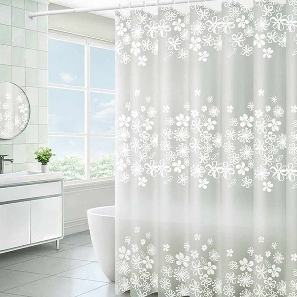 White Floral Printed Waterproof Shower Curtain