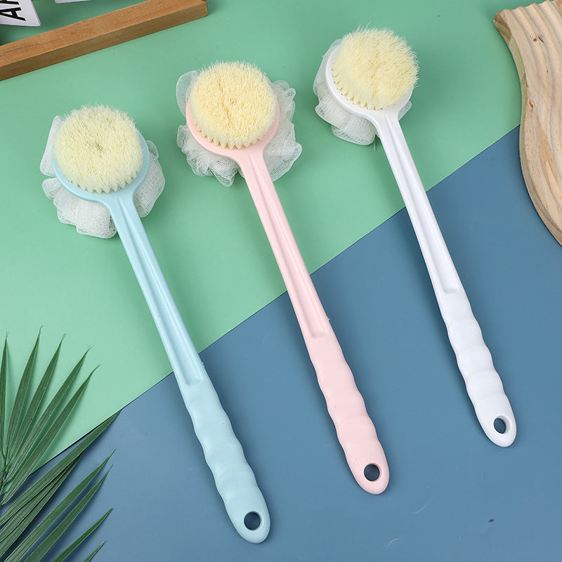 3 Pack 2-in-1 Dual-Sided Long-Handled Bath Brush with Loofah Sponge